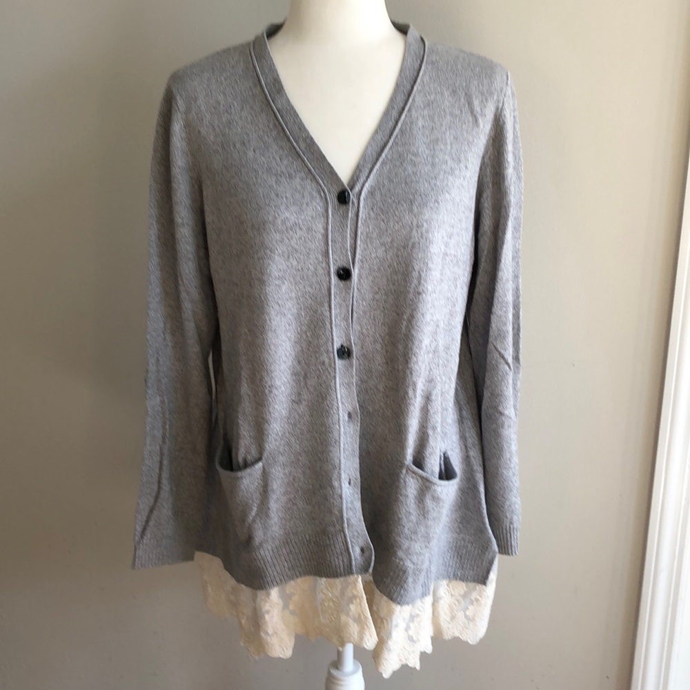 LOGO large cardigan with lace embellishments